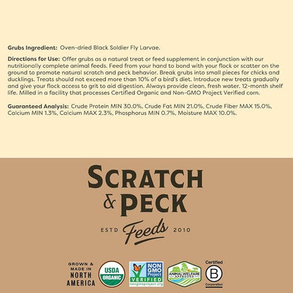 Scratch and Peck Grubs for Chickens and Ducks - 3.5 lbs Bag - Sustainably Sourced - Naturally High Protein, Calcium Dense - Dried Black Soldier Fly Larvae Bird Treats