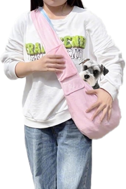 Dog Sling Carrier for Small Dogs, Hands-Free Puppy Carrier for Pet 0-15 lbs, Lightweight Cuddler Pouch, Comfortable Fleece Slings for Small Animal (Pink)