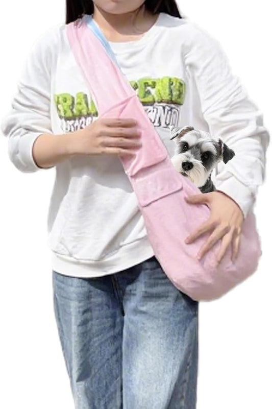 Dog Sling Carrier for Small Dogs, Hands-Free Puppy Carrier for Pet 0-15 lbs, Lightweight Cuddler Pouch, Comfortable Fleece Slings for Small Animal (Pink)
