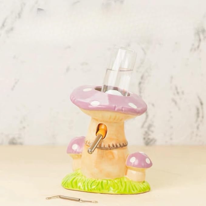 Ceramic Hamster Water Bottle with Stand & 80ML Water Bottle, Water Dispenser for Small Animal, Water Bottle Holder Auto Water Feeding Bottles for Syrian Dwarf Hamster Mice Gerbil (Mushroom Shape, Red)