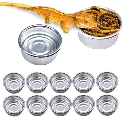 Tfwadmx 12Pcs Gecko Feeding Cups, 0.5oz Metal Reptile Food Cups, Crested Gecko Food Dish, Feeding Ledge Accessories for Small Lizards, Tarantulas