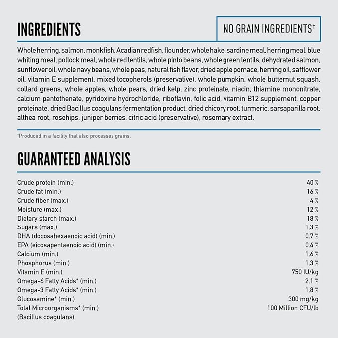 ORIJEN Grain Free Poultry Free High Protein Dry Dog Food Six Fish Recipe 4.5lb Bag