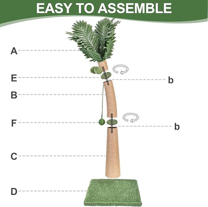 40'' Tall Cat Scratching Post Cat Tree, Curved Design Cat Scratcher Post with 3 Interactive Balls, Natural Sisal Rope Cat Scratching Posts for Indoor Cats Adults Kittens, Multi-Combinable (Style A)