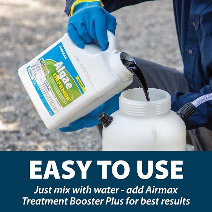 Airmax Algae Defense, EPA Registered Algaecide Pond & Lake Water Treatment, Floating Moss, Green Slime Scum & Chara Killer for Large Ponds & Lakes, Outdoor Liquid Spray Copper Based Solution, 1 Gallon