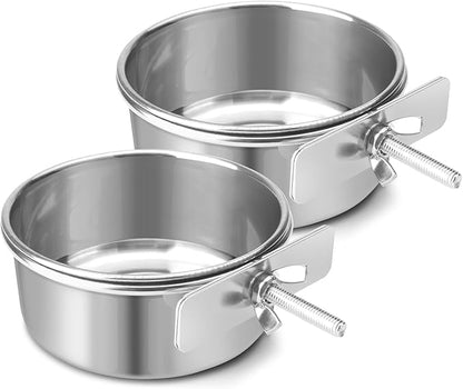 Dog Bowl Stainless Steel Dog Bowls Pet Hanging Food Water Bowl Cage Feeding Cup Feeder for Dogs Cats Rabbits Birds Small Animal (Small (2pcs)