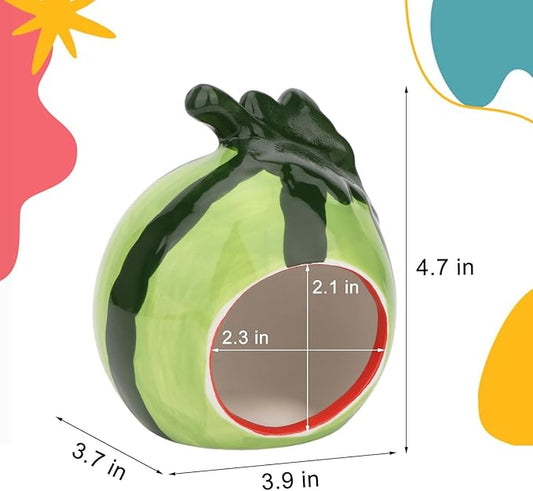 Hypeety Small Animal Hideout Ceramic House Critter Bath House Cave Mini Hut Cage for Hamster (Green)