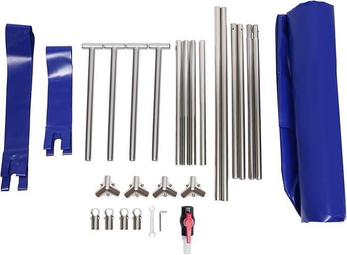 Foldable Fish Aquarium Tank, Canvas Blue Cuboid Small Above Ground Pond With Drain Valve, Portable Koi Breeding Pool, Indoor Outdoor Goldfish Tank, Turtle Ornamental Pool