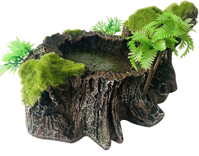 Hamiledyi Reptile Tank Decor Resin Reptile Platform with Artificial Plants Reptile Water Dish Food Bowl Reptile Feeding Dish for Lizard Small Turtle Gecko Water Frog Snake Amphibian Crawling Platform