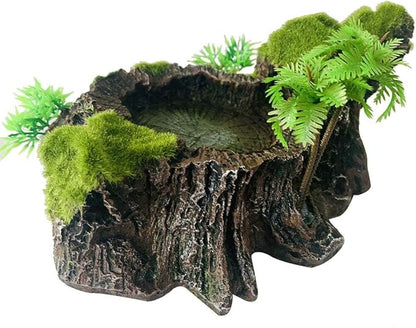 Hamiledyi Reptile Tank Decor Resin Reptile Platform with Artificial Plants Reptile Water Dish Food Bowl Reptile Feeding Dish for Lizard Small Turtle Gecko Water Frog Snake Amphibian Crawling Platform