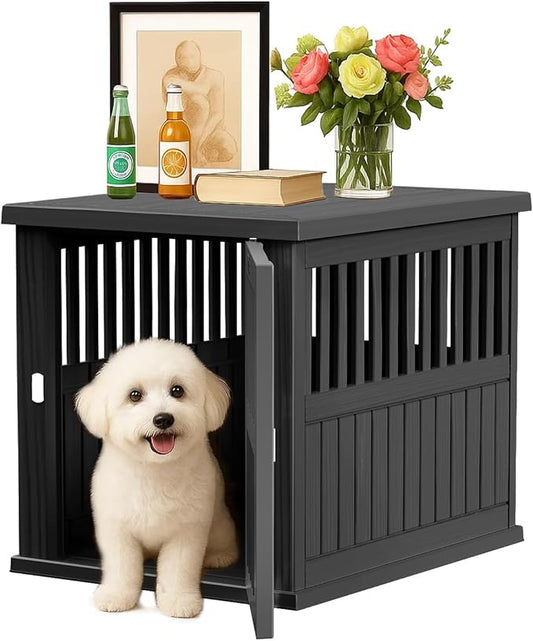 29.65'' Dog Crate Furniture Lockable Indoor Dog Kennel Dogs Cage Heavy Duty Decorative Pet Cage End Table for Small/Medium Dogs Escape-Proof and Chew-Proof, Black