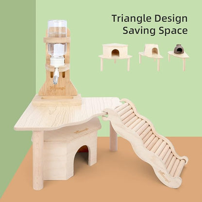 Niteangel Hamster Play Wooden Platform for Dwarf Syrian Hamsters Gerbils Mice Degus or Other Small Pets (Triangle - 4.7'' Height, Burlywood)