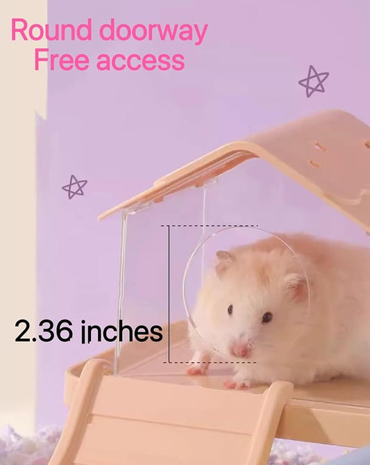 TUTU&LELE Hamster Hideout, Tiny House Habitat, Starry Sky Hideout Nest,Hamster Bed with Plush Cushion for Dwarf Hamsters, Mice, Gerbils, Hamsters to Play, Sleep and Rest (Purple)