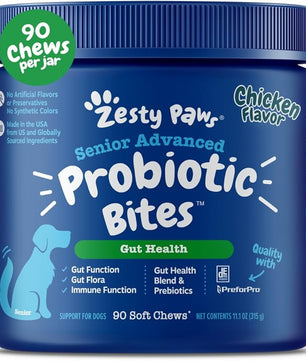 Zesty Paws Probiotics for Dogs - Digestive Enzymes for Gut Flora, Digestive Health, Diarrhea & Bowel Support - Clinically Studied DE111 - Dog Supplement Soft Chew for Pet Immune System - Adv, 90ct