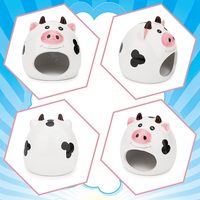 Hypeety Small Animal Hideout Ceramic House Critter Bath House Cave Mini Hut Cage for Dwarf Hamster (White)