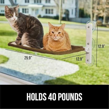 GORILLA GRIP Cat Window Perch, Foldable Cat Window Hammock Bed with 6 Large Suction Cups, Cordless Indoor Wall Shelves, Strong Metal Frame Holds 40lbs, Reversible Washable Sherpa Cover, Large Brown