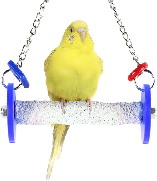 Roll Bird Swing - Pumice Perch Bird Toys Trims Nails and Beaks, Safe and Non-Toxic Bird Cage Accessories for Small and Large Birds, Swinging Toys Birds Will Love, XSmall 4.5 Inches