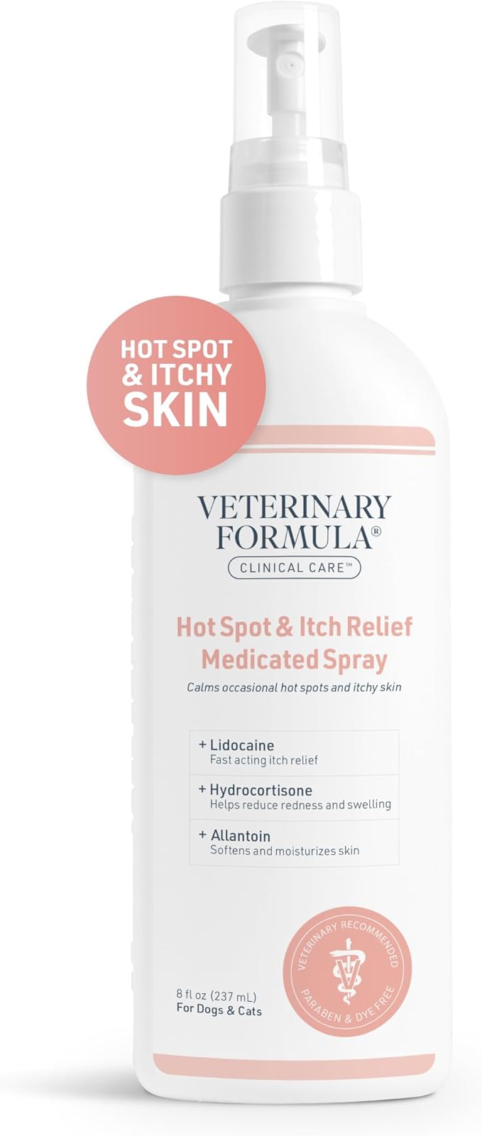 Veterinary Formula Clinical Care Hot Spot & Itch Relief Medicated Spray, 8oz – Easy to Use Spray for Dogs & Cats – Helps Alleviate Sensitive Skin, Scratching, and Licking of Coat (1 Pack)