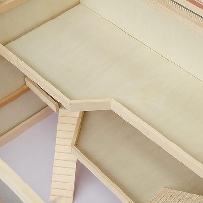 PawHut 45" Extra Large Wooden Hamster Cage, 3-Layer Chewproof Rat Cage with Opening Roof, Hut, Ramps, for Gerbil, Dwarf & Syrian Hamsters, Natural