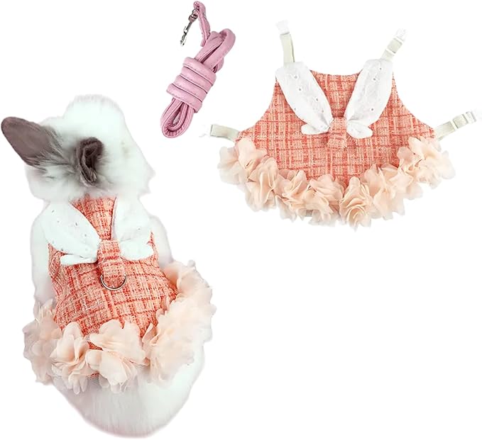 Bunny Rabbit Ferret Harness and Leash Set, Bunny Clothes for Rabbits, Small Animal Guinea Pig Dress Clothes for Kitten Ferret Chihuahua Puppy Mini Dog and Small Animals Harnesses (S, Orange)
