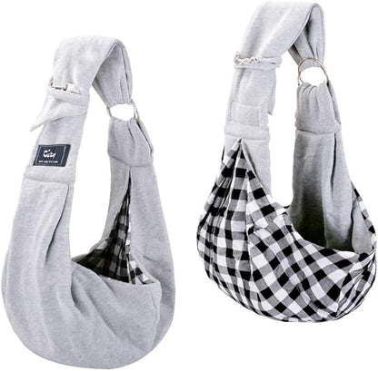 CUBY Dog and Cat Sling Carrier - Hands Free Reversible Pet Papoose Bag - Soft Pouch and Tote Design - Suitable for Puppy, Small Dogs Cats Outdoor (Grey, Adjust Strap 1.0)