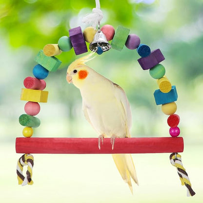 Litewoo Bird Swing Toys Natural Wood Knots Block Rainbow Bridge Wooden Hanging Bells Toys for Parrot Budgie Lovebirds Conures Parakeet cockatoo Cockatiel