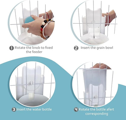 Hanging Cage Automatic Food Water Dispenser, Detachable Auto Gravity 1L Self-Feeding Feeder and Waterer Set, Crate Auto Feeder Dish for Puppy Cats Ferret Bunny Guinea Pig Small Pets (Blue)