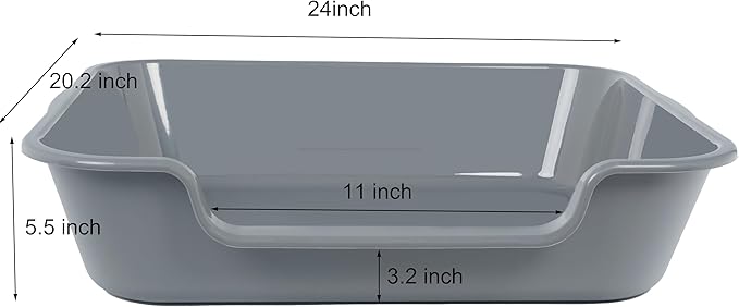 2 Pack Extra Large Dog Litter Box Pan Tray (ABS Material), Low Entry Jumbo Senior Litter Boxes for Multiple Kitten Big Cats, Pet Safe Indoor Dog Potty (Dark Gray, 24" L x 20" W)