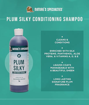 Nature's Specialties Plum Silky Ultra Concentrated Dog Shampoo Conditioner, Makes up to 3 Gallons, Natural Choice for Professional Pet Groomers, Silk Proteins, Made in USA, 16oz