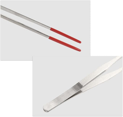 Reptile Feeding Tongs, Stainless Steel Lizard Feeding Tongs, Aquarium Straight Feeding Tweezers for Reptiles with Rubber Tip, Terrarium Feeding Tongs for Gecko, 10.63" Length, Red