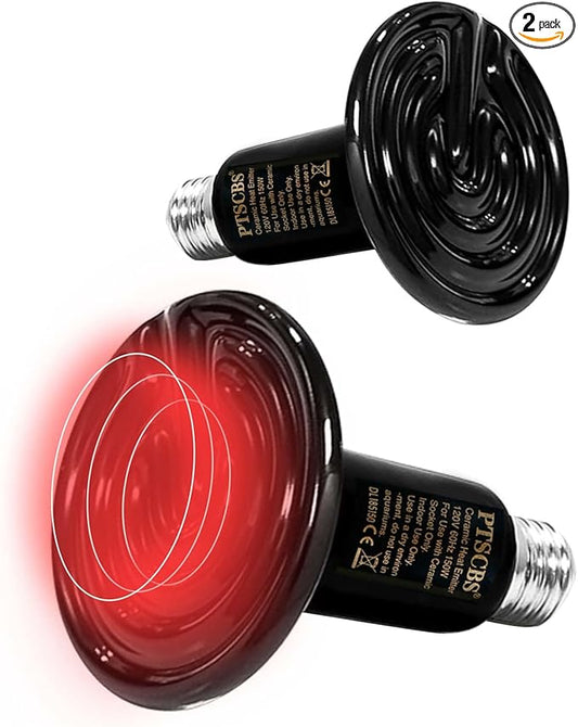 75W Reptile Heat Lamp(2 Packs)-Ceramic Heat Emitter for Reptiles Amphibian Pet Brooders Chicken Incubation, and Terrariums Turtle Lizard Bearded Dragon Snake E26