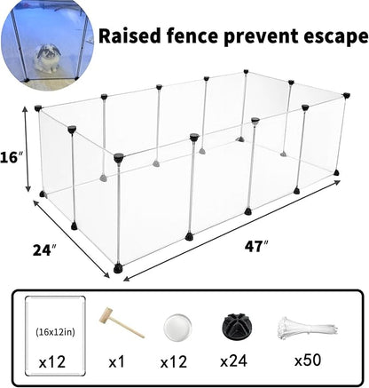 12 Panels Pet Playpen 16”x12” Plastic Rabbit Cage Small Animal Playpen, Pet Fence Indoor, DIY Enclosure for Guinea Pigs, Bunny, Hamsters, Hedgehogs (Matting)