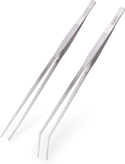 2 Pcs Heavy Duty Reptile Feeding Tongs, Aquarium Tweezers 18 Inch, Straight and Curved Extra Long Tweezers, Reptile Tongs, Aquarium Tongs, Aquarium Tweezers Extra Long