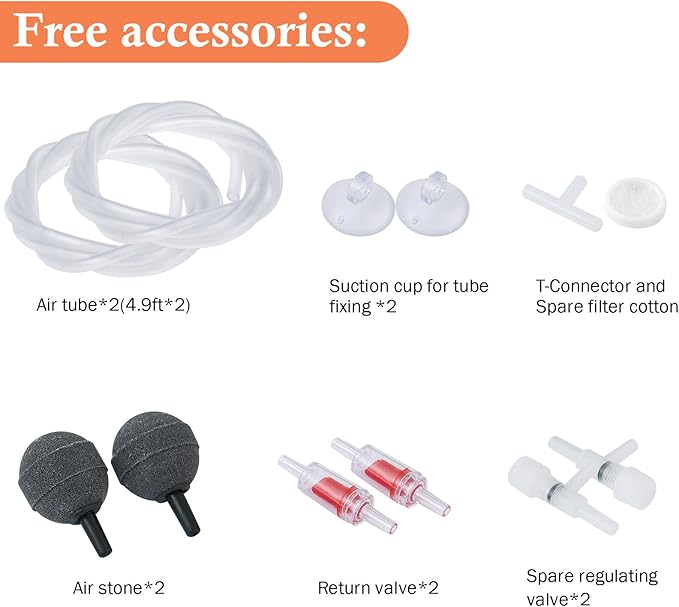 HITOP 3W 80GPH Adjustable Aquarium Air Pump, Upgrade Quiet Oxygen Pump, Powerful Air Aerator for Fish Tank up to 120 Gallon