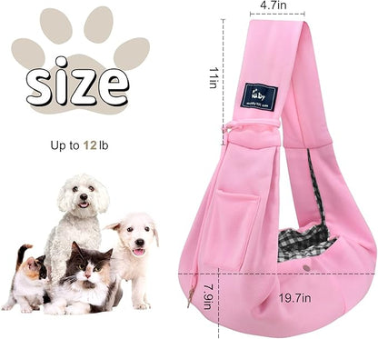 CUBY Dog and Cat Sling Carrier - Hands Free Reversible Pet Papoose Bag - Soft Pouch and Tote Design - Suitable for Puppy, Small Dogs Cats Outdoor (Pink, Unadjustable Strap)