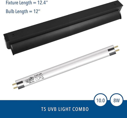 MRREPTILE T5 UVB Reptile Light Fixture Kit – 8W High-Output 10.0 UVB Bulb for Bearded Dragons, Turtles & Lizards – Liner UVA/UVB Lighting for Basking & Vitamin D3 Synthesis
