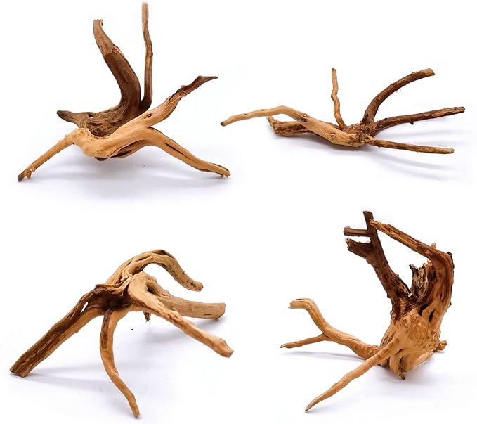 kathson 4Pcs Aquarium Driftwood, 3.5"-7" Small Natural Wood Driftwood Tree Fish Tank Decoration Assorted Branches Ornament for Fish, Shrimp, Aquatic Animals Play