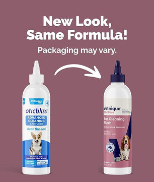 Vetnique Oticbliss Cat & Dog Ear Cleaners: Medicated Dog Ear Drops for Infection, Antiseptic Flush, & Wipes to Reduce Itchy Ears & Head Shaking - Vet Recommended for Itchy Ears (8oz, Flush)