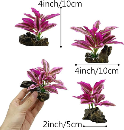 Smoothedo-Pets Fish Tank Decorations Aquarium Decor Ornaments Betta Pink Leaf pad Hammock Artifical Driftwood Goldfish Bowl Accessories (Hot Pink Set)