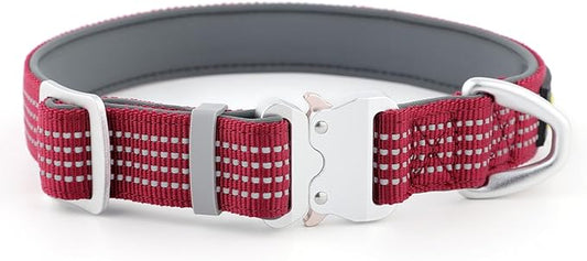 Plutus Pet Reflective Dog Collar with Aviation Aluminum Buckle, Neoprene Padded for Comfort, Lightweight, Heavy Duty Nylon Collar for Puppy Small Medium Large Dogs (Burgundy Red, S)
