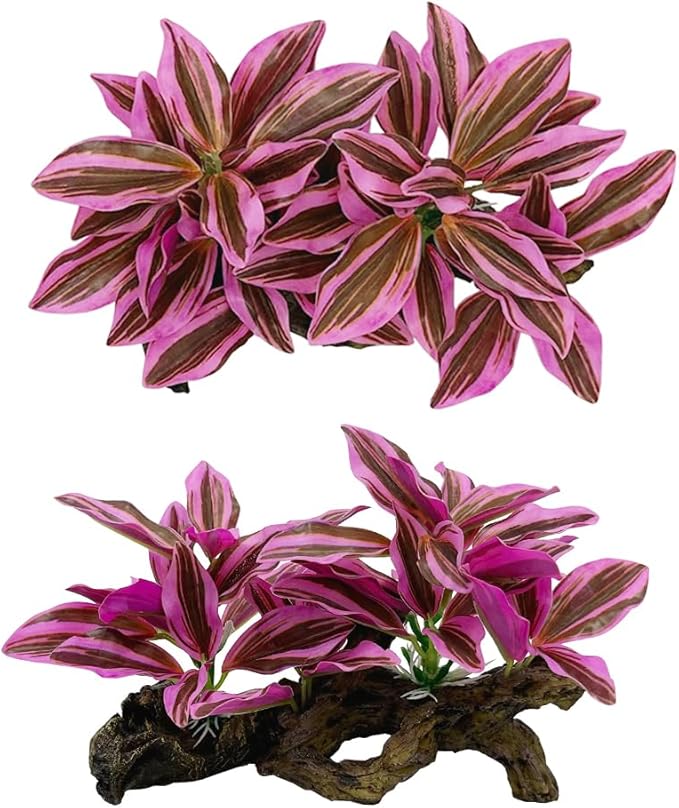 Smoothedo-Pets Fish Tank Decorations Aquarium Decor Ornaments Betta Pink Leaf pad Hammock Artifical Driftwood Goldfish Bowl Accessories (Hot Pink Set)