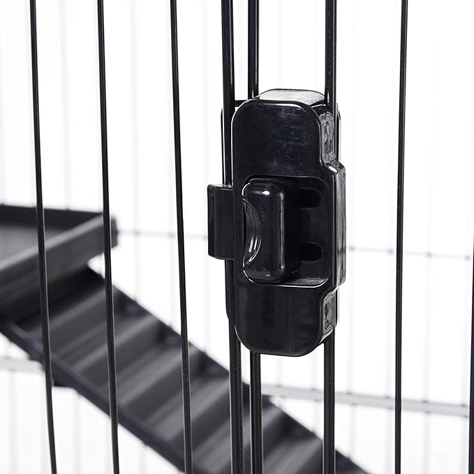 X-Large Deluxe 2-Level in/Outdoor Rabbit Hutch Cage for Ferret Squirrel Chinchilla Solid Platform Ramp Mesh Floor Deep 2-Inch Leakproof Easy Clean Deep Tray Large Access Doors Lockable Casters