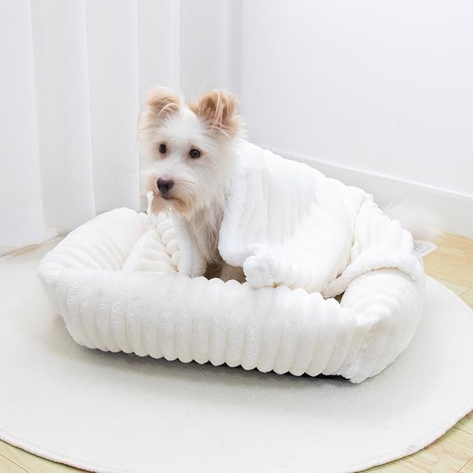 Waterproof Pet Blanket Soft Calming Dog Blanket Cozy Sherpa Fleece Blanket Reversible Furniture Protector Cover for Small Medium Large Dogs Cats Machine Washable, Cream 35x25 in