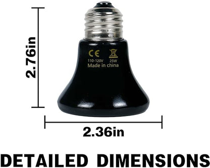 25W Reptile Heat Lamp(2-Pack) Ceramic Heat Emitter- Non-Light Emitting, 24/7 Safe Heating for Terrariums, Brooders & Incubators-Turtle Lizard Bearded Dragon Snake Small Pets E26