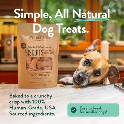 Portland Pet Food Company Apple & Mint Dog Treats Healthy Biscuits for Small Medium & Large Dogs - Grain-Free, Human-Grade, All Natural Dog Cookies, Snacks & Training Treats - Made in The USA - 5 oz