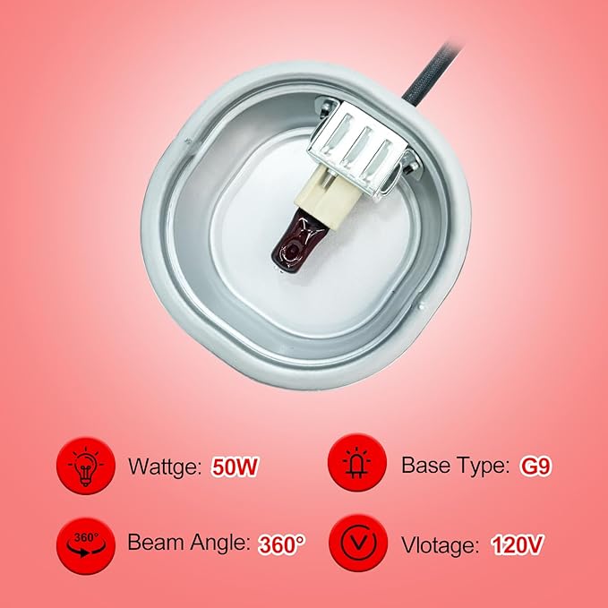 REPTI ZOO G9 Reptile Infrared Heat Lamp Combo Kit- 50W UVA Basking Red Bulb & Low Profile Tank Hood for Bearded Dragons Turtles Lizards Geckos | Terrarium Heating Lamp Spot Light with Safety Mesh