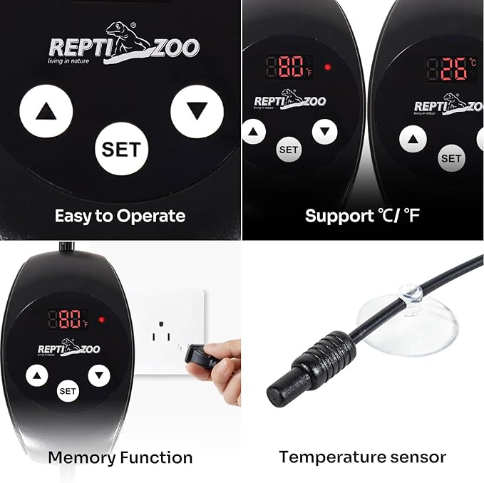 REPTI ZOO Dual Reptile Light Fixture with Dimming Thermostat and Timer, Deep Dome Lamp Fixture with Independent Reptile Dimming Thermostat Heat Bulb Temperature Controller and Timing Function