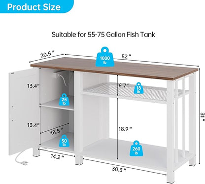 Aquarium Stand with Power Outlets, 55-75 Gallon Heavy Duty Fish Tank Stand with Cabinet Storage & Adjustable Shelf, for Fish Tank, Turtle Tank, Reptile Terrarium, 1000LBS Capacity