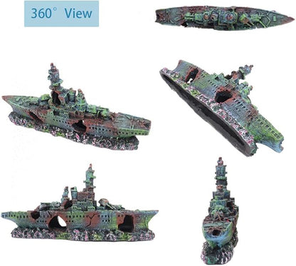 Little Aquarium Shipwreck Sunken Pirate Ship Mini Boat Fish Tank Decorations for Betta