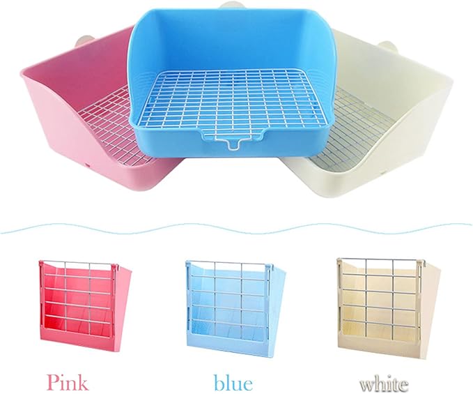 Rabbit Litter Box Bunny Potty Box Guinea Pig Hay Rack Feeder Rabbits Corner Litter Pan Potty Trainer Pet Toilet with Cleaning Set for Hamster, Guinea Pig, Ferret and Other Animals (Pink)