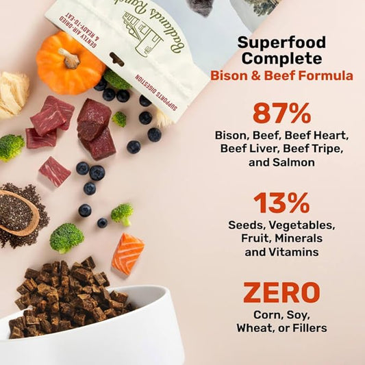 Superfood Complete, Air-Dried Adult Dog Food - High Protein, Zero Fillers, Superfood Nutrition by Katherine Heigl (24 oz, Beef & Bison Formula)